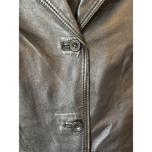 Parri's Leather Jacket Medium Womens Black Fiorenze Italy ClassicPockets Buttons - Picture 2 of 11